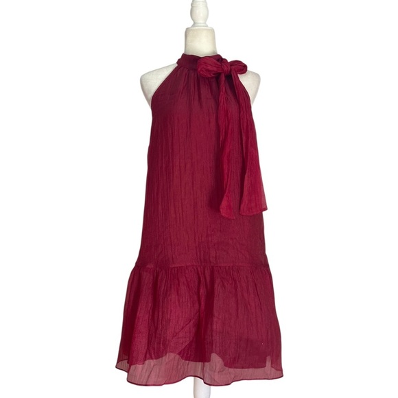 J.Marie Cole Bow Tie Halter Neck Sleeveless Mini Dress NWT Red Organza - Picture 3 of 9